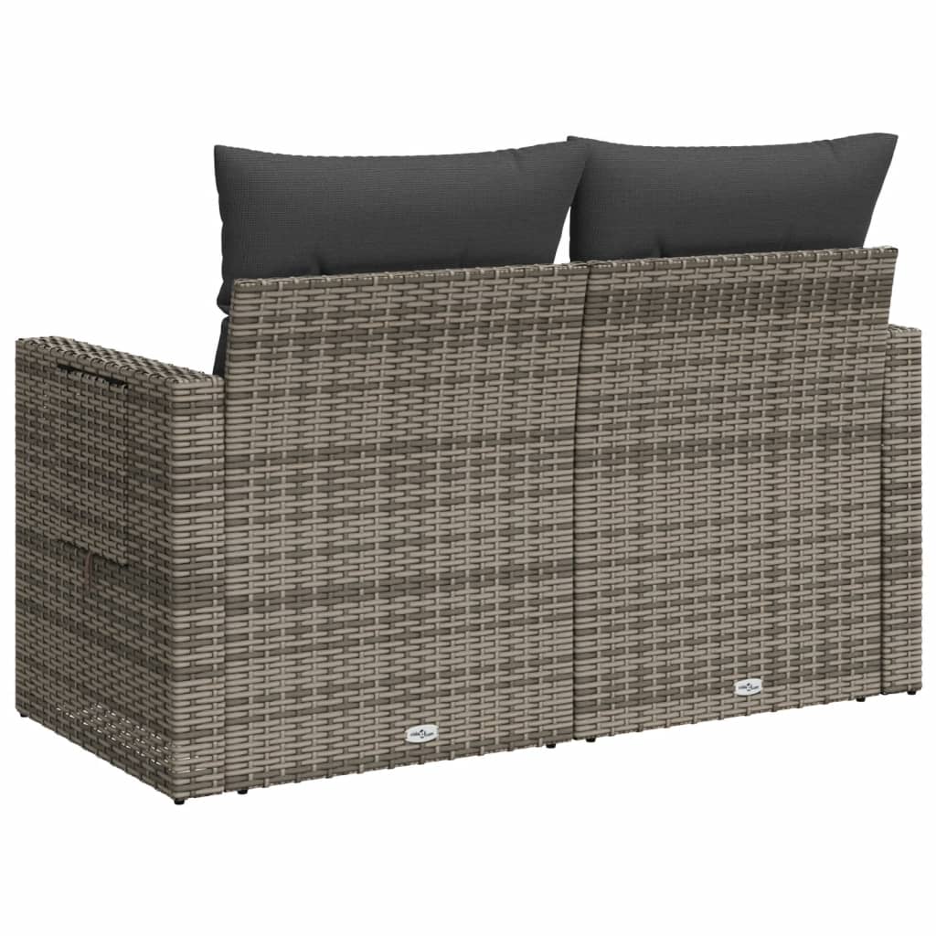 Garden Sofa 2-Seater with Cushions Grey Poly Rattan