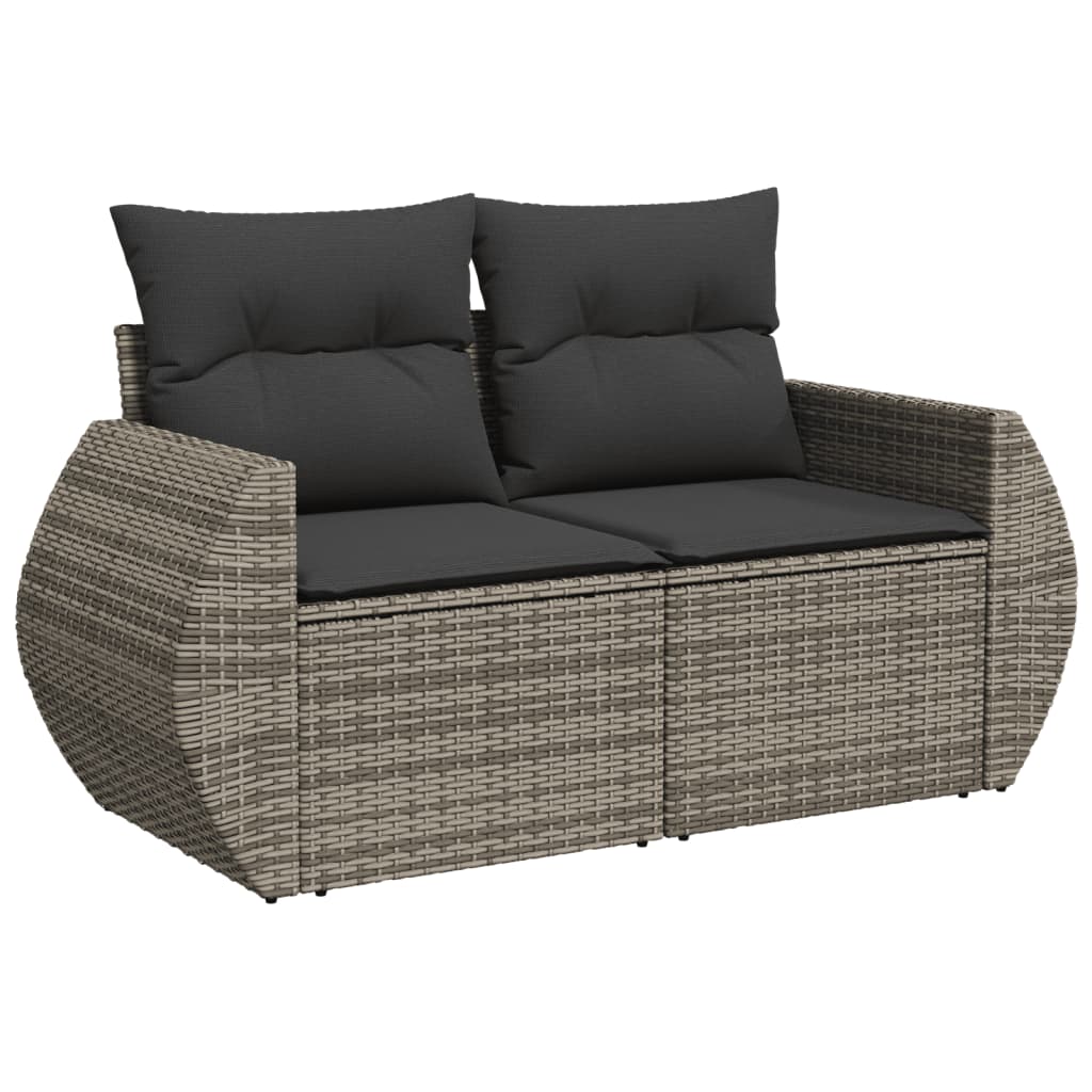 Garden Sofa 2-Seater with Cushions Grey Poly Rattan