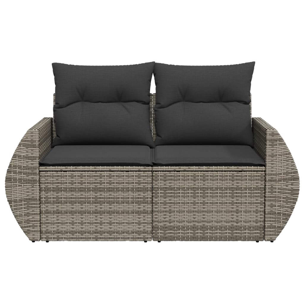 Garden Sofa 2-Seater with Cushions Grey Poly Rattan