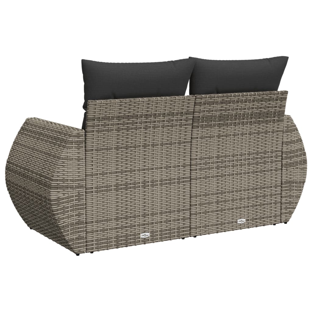 Garden Sofa 2-Seater with Cushions Grey Poly Rattan