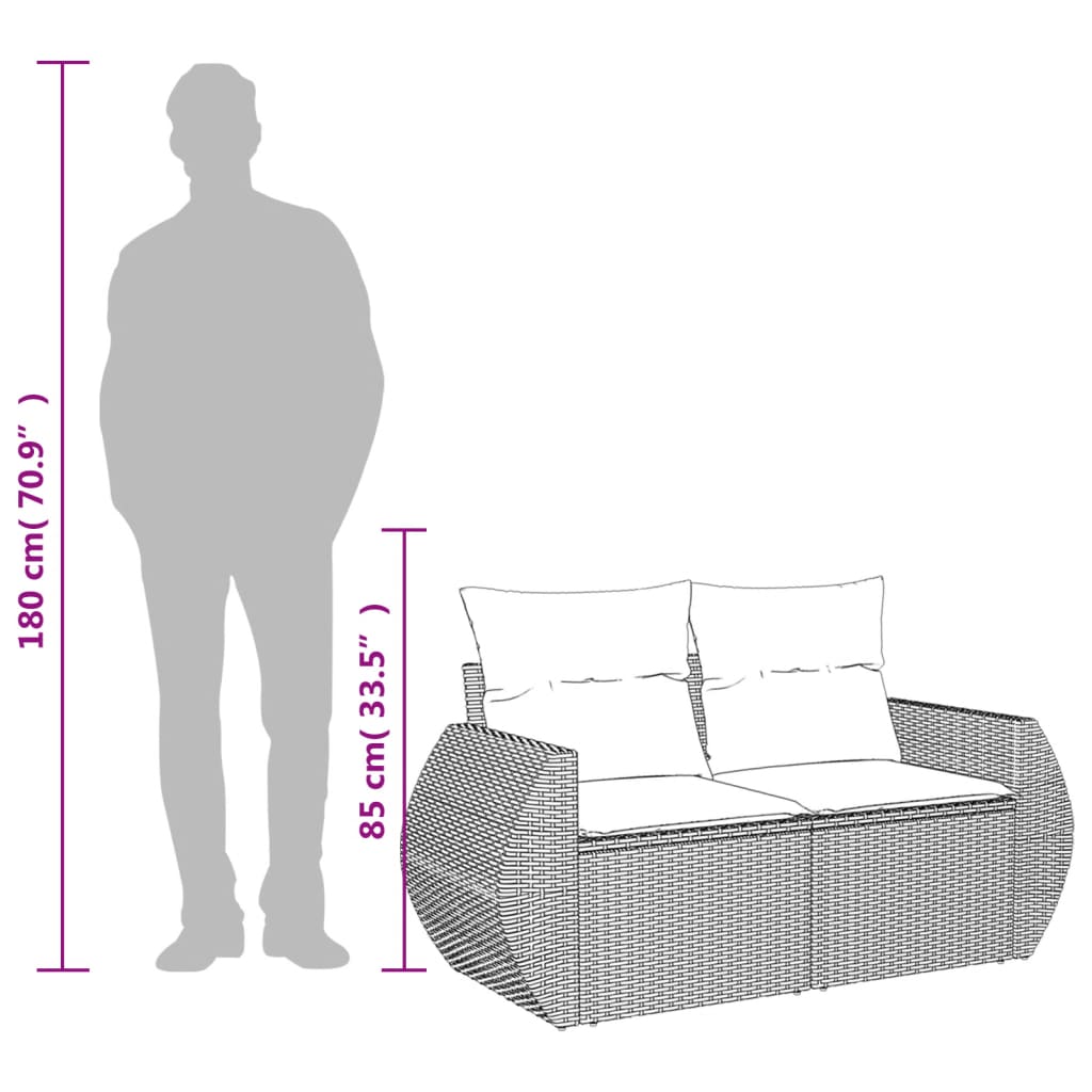 Garden Sofa 2-Seater with Cushions Grey Poly Rattan