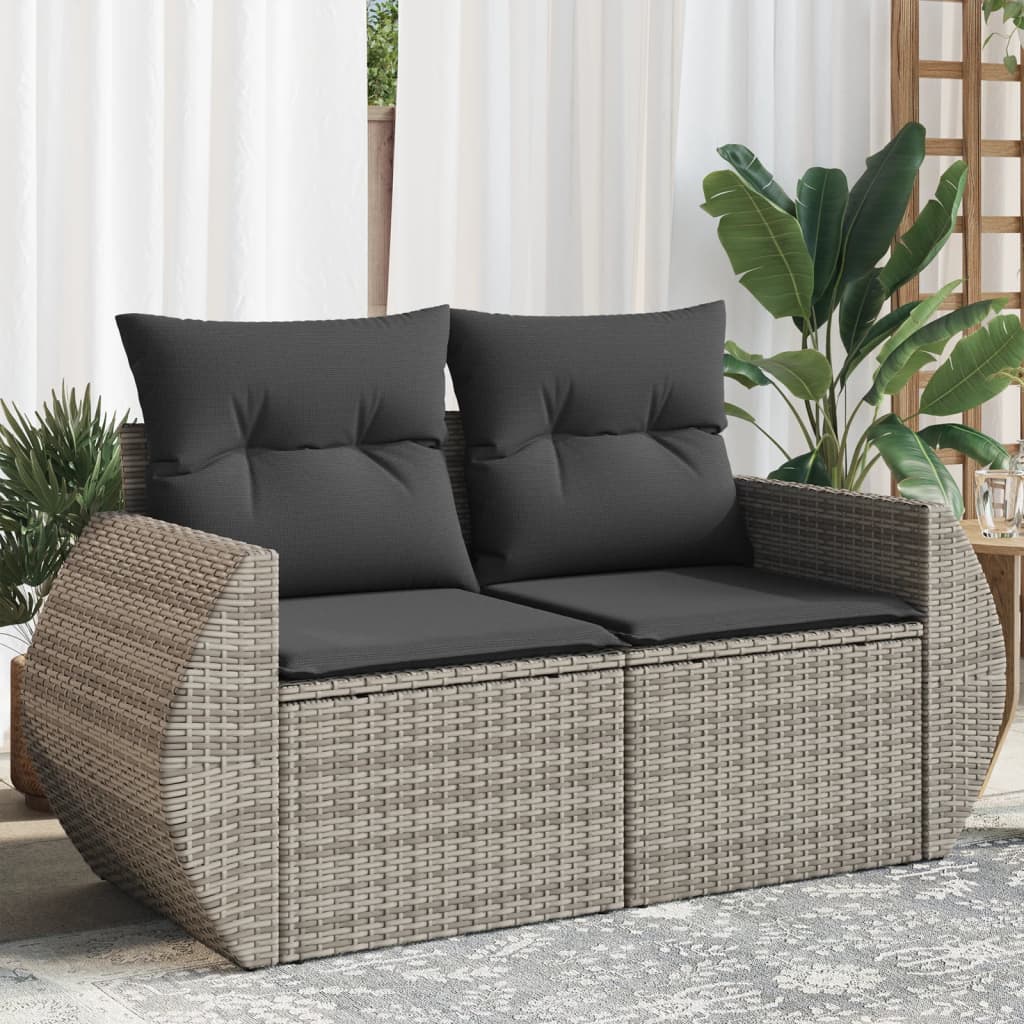Garden Sofa 2-Seater with Cushions Grey Poly Rattan
