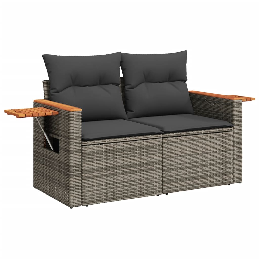 Garden Sofa 2-Seater with Cushions Grey Poly Rattan
