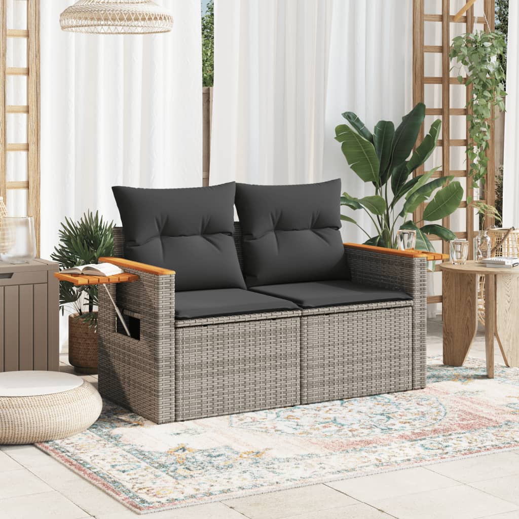 Garden Sofa 2-Seater with Cushions Grey Poly Rattan