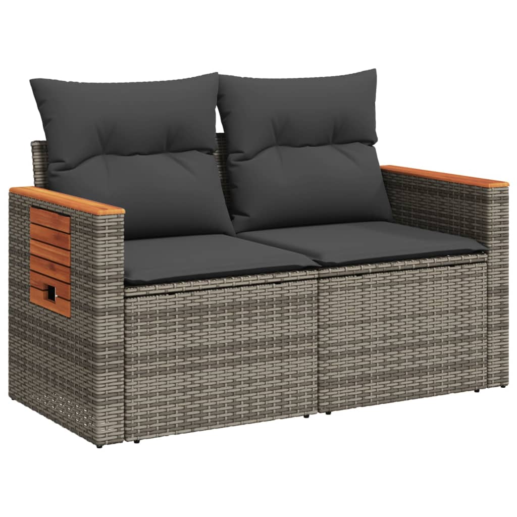 Garden Sofa 2-Seater with Cushions Grey Poly Rattan