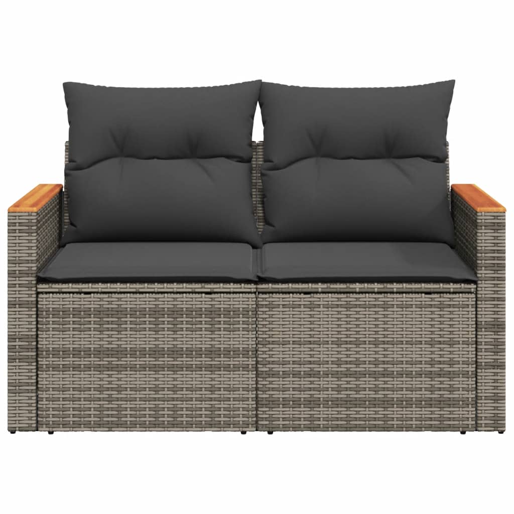 Garden Sofa 2-Seater with Cushions Grey Poly Rattan
