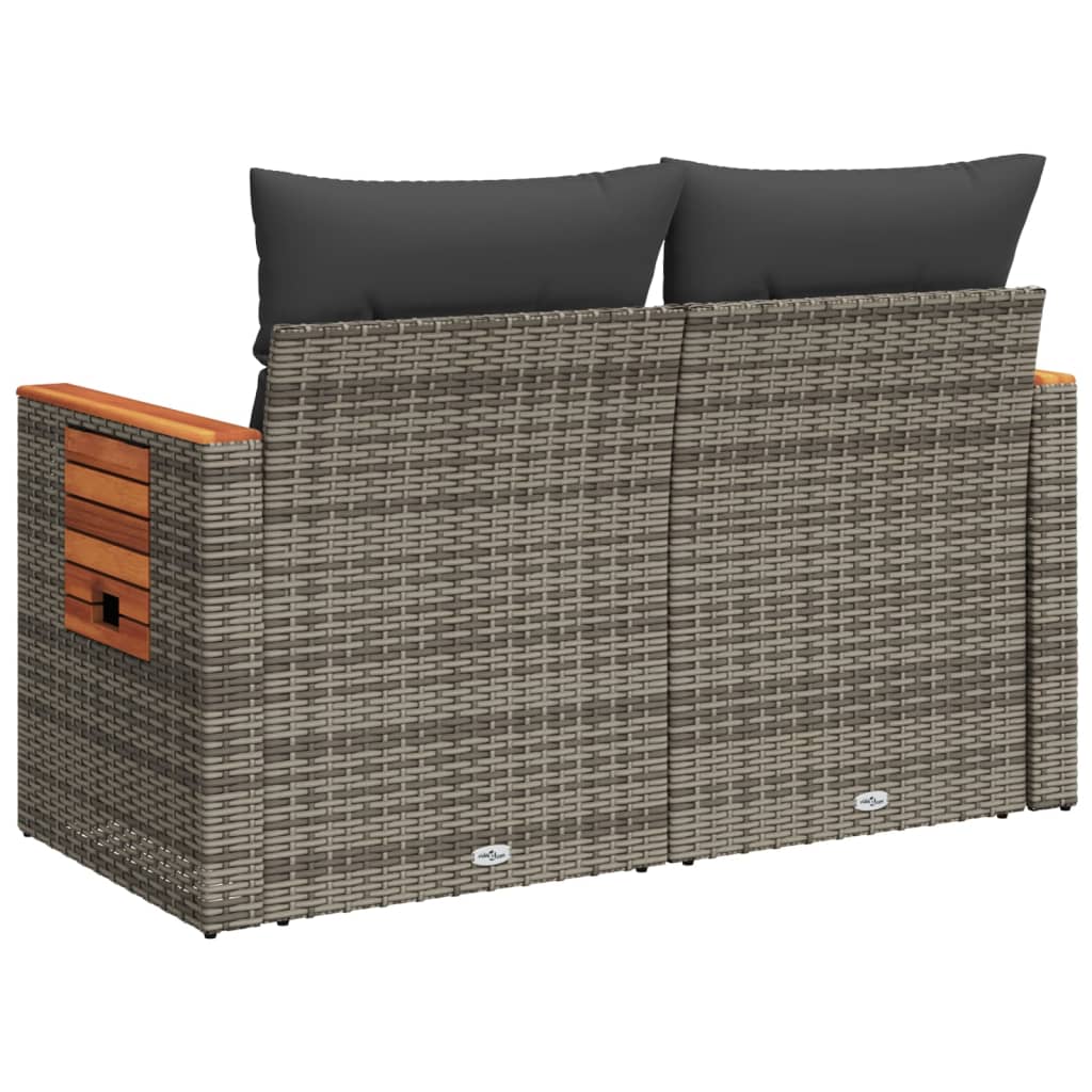 Garden Sofa 2-Seater with Cushions Grey Poly Rattan