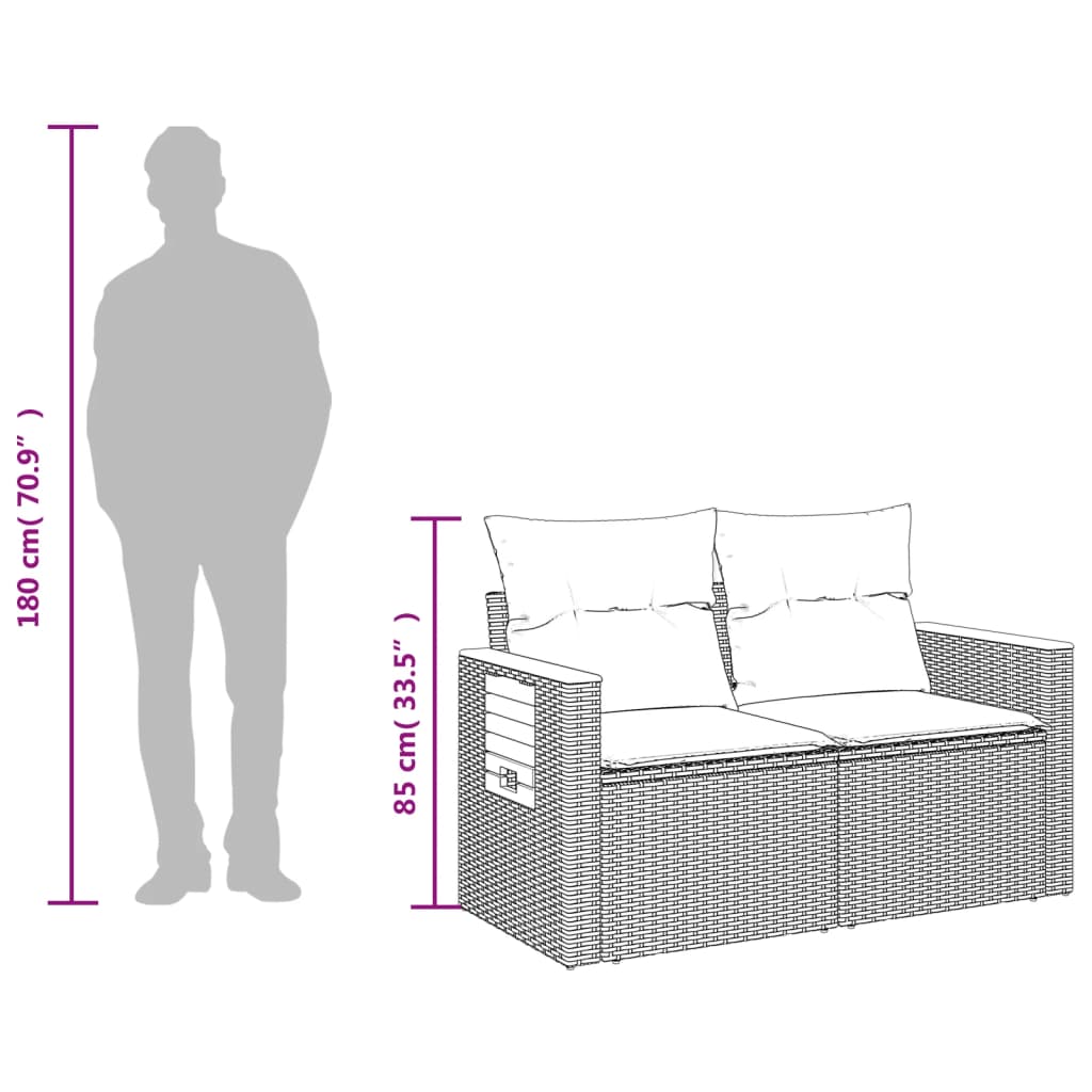 Garden Sofa 2-Seater with Cushions Grey Poly Rattan