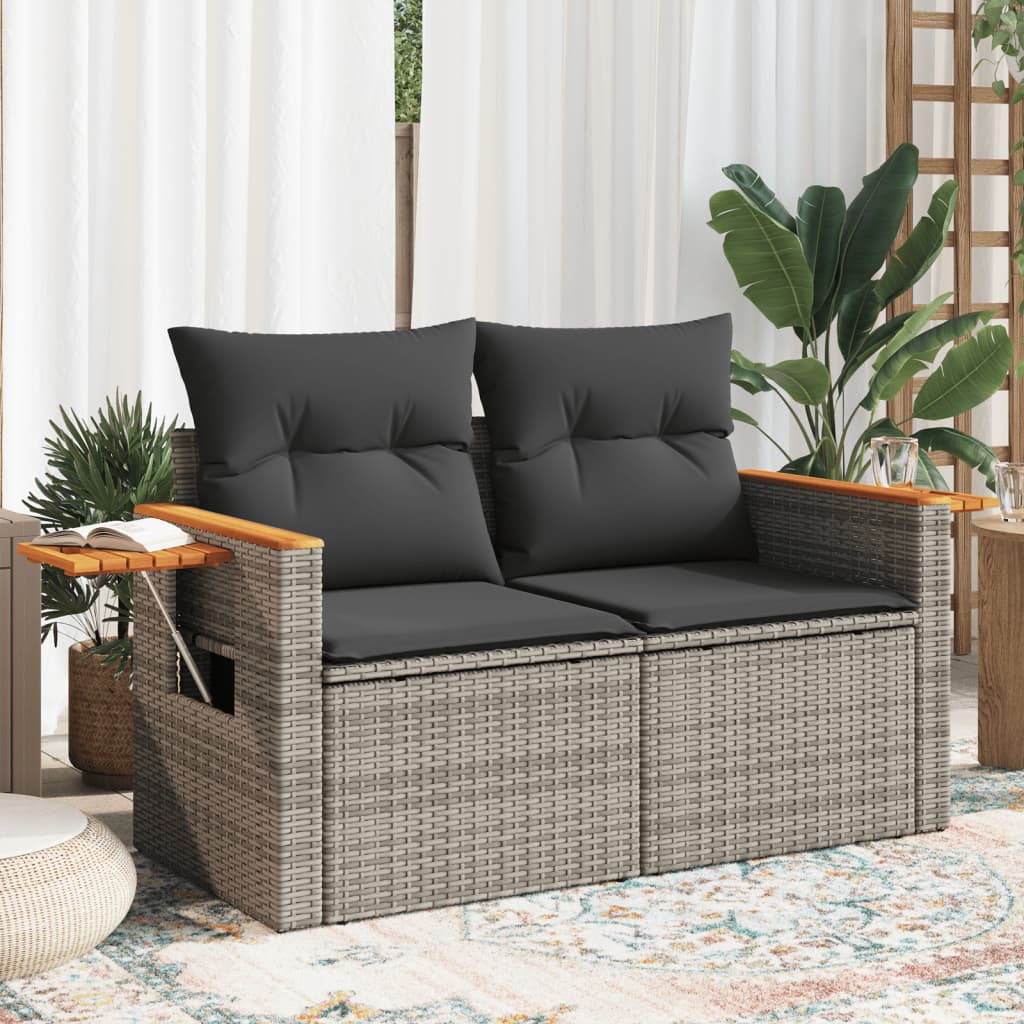 Garden Sofa 2-Seater with Cushions Grey Poly Rattan