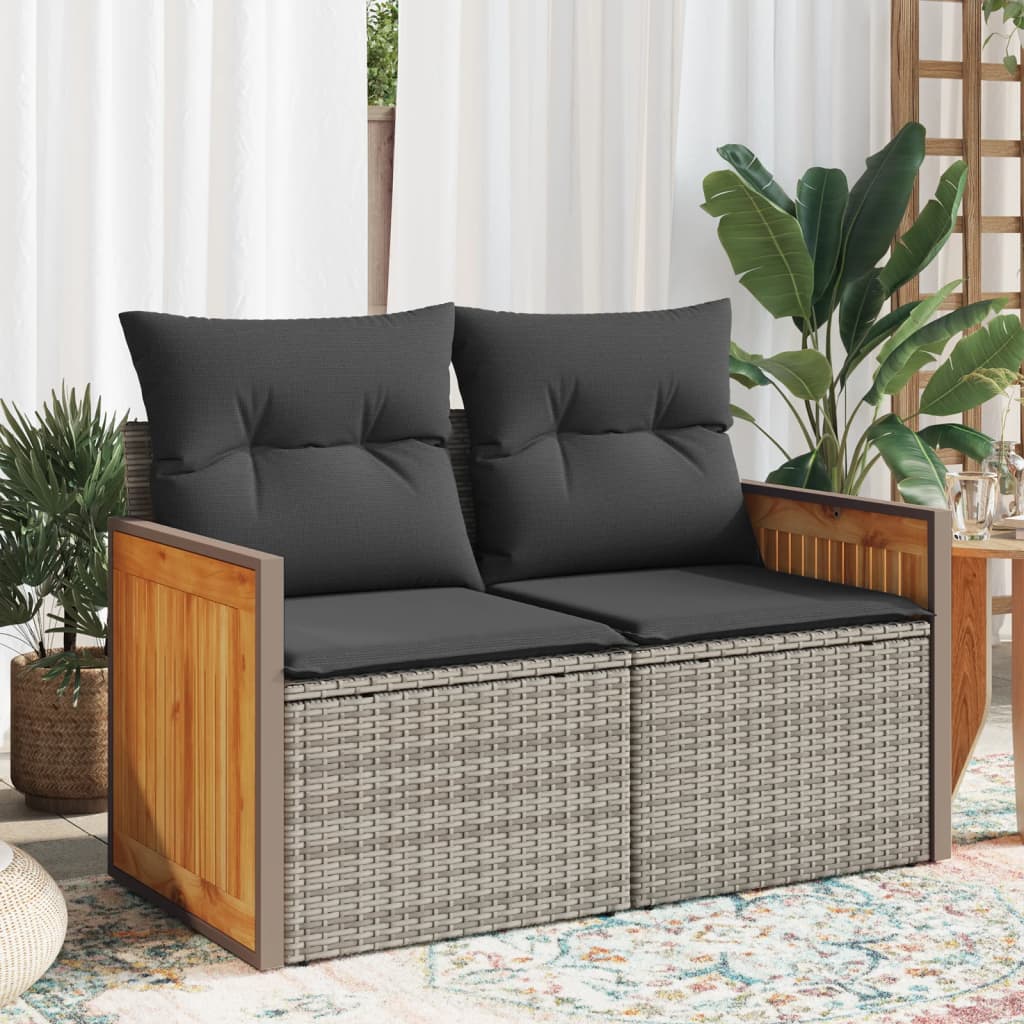 Garden Sofa 2-Seater with Cushions Grey Poly Rattan