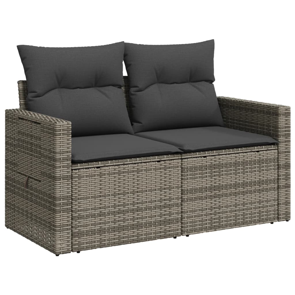Garden Sofa 2-Seater with Cushions Grey Poly Rattan