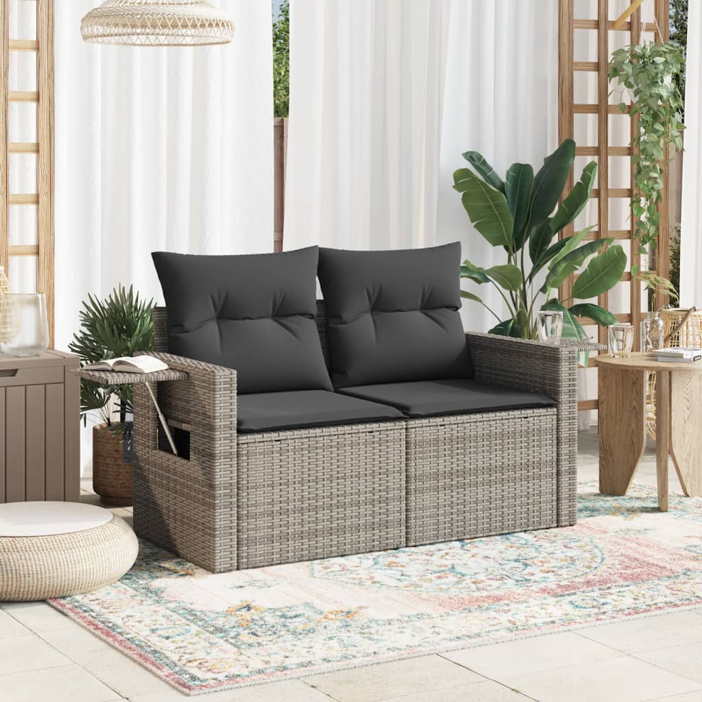 Garden Sofa 2-Seater with Cushions Grey Poly Rattan