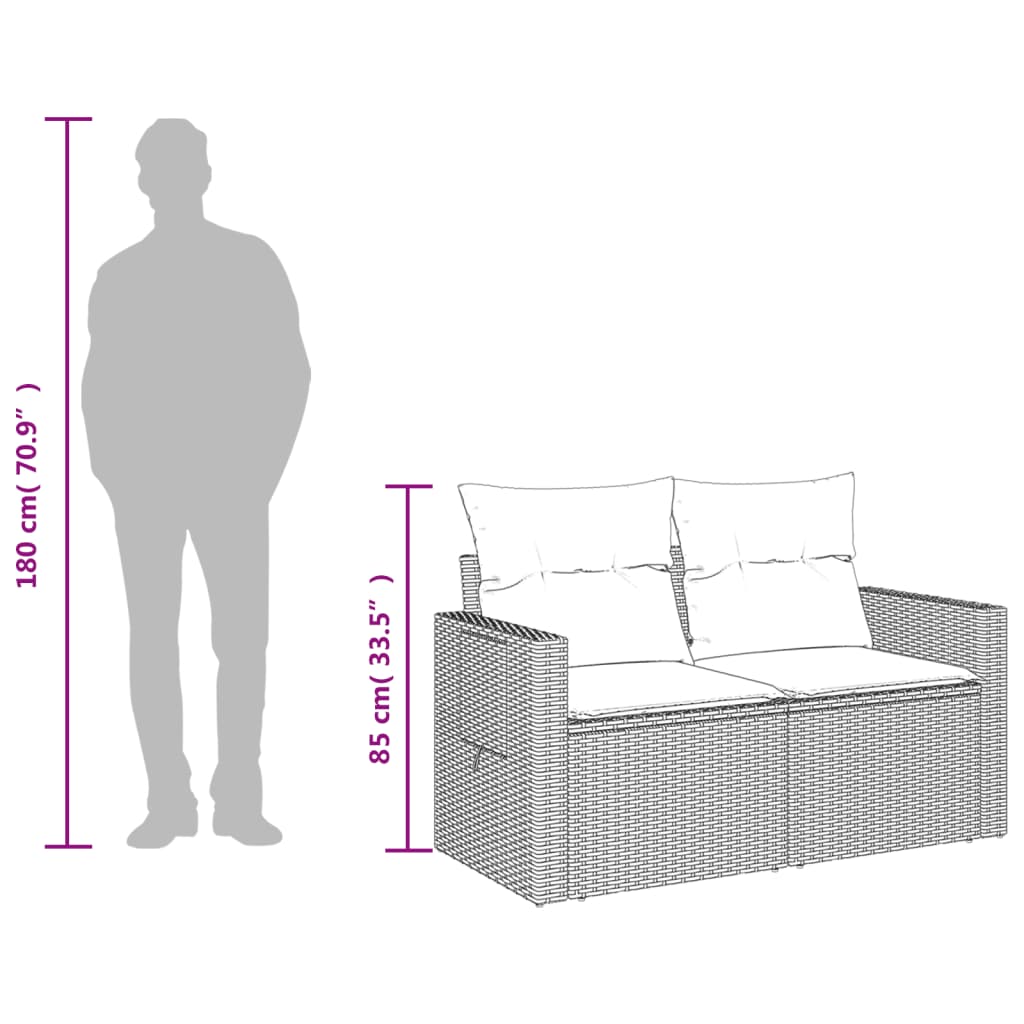 Gartensofa 2-Sitzer mit Kissen Grau Poly Rattan