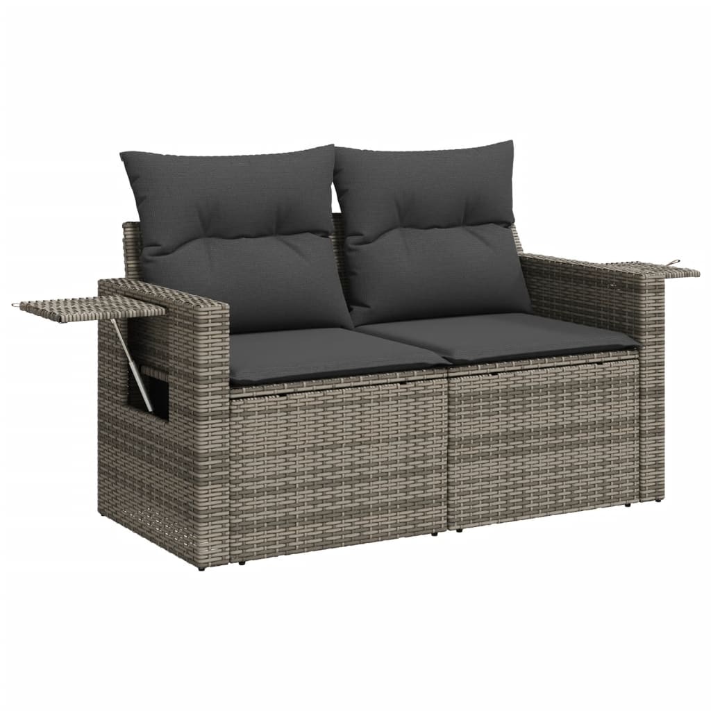 Garden Sofa 2-Seater with Cushions Grey Poly Rattan