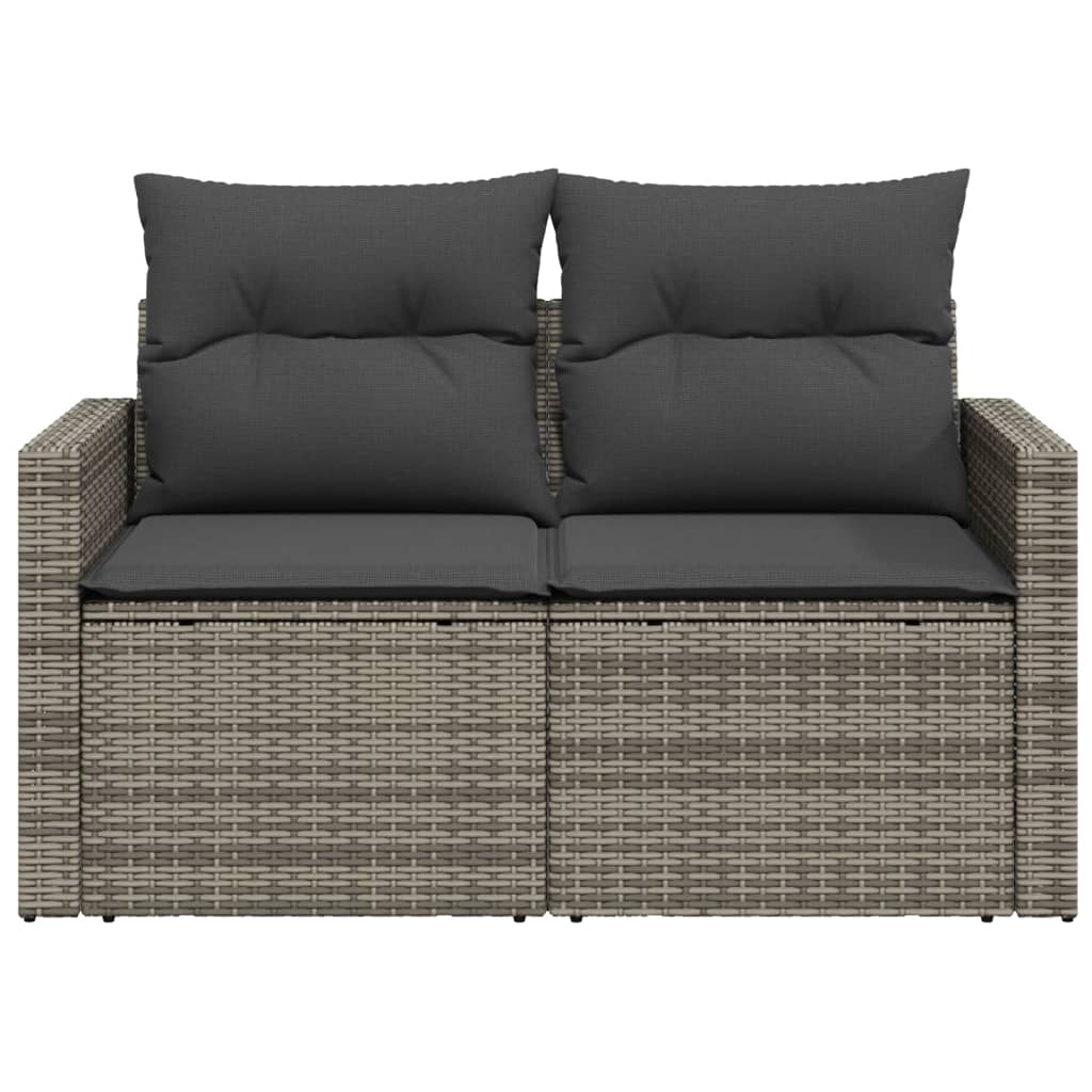 Garden Sofa 2-Seater with Cushions Grey Poly Rattan
