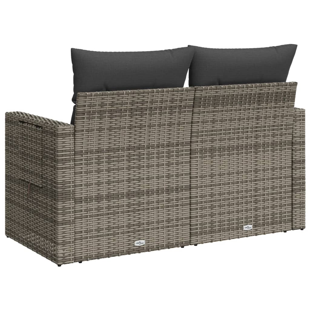 Garden Sofa 2-Seater with Cushions Grey Poly Rattan
