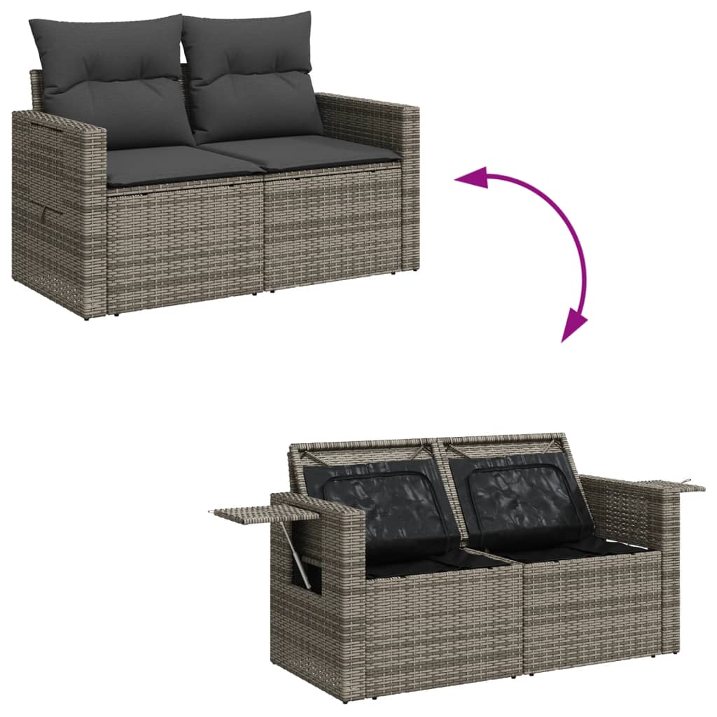 Garden Sofa 2-Seater with Cushions Grey Poly Rattan