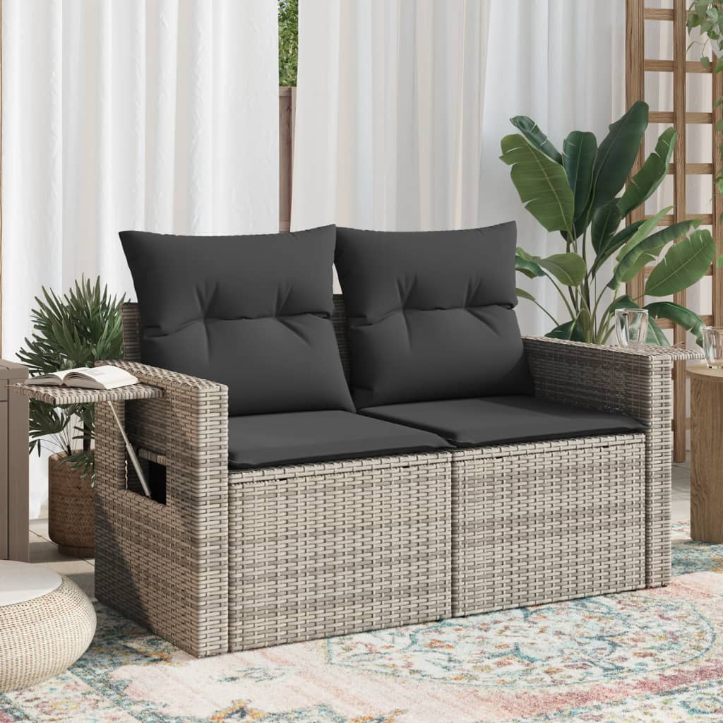 Garden Sofa 2-Seater with Cushions Grey Poly Rattan