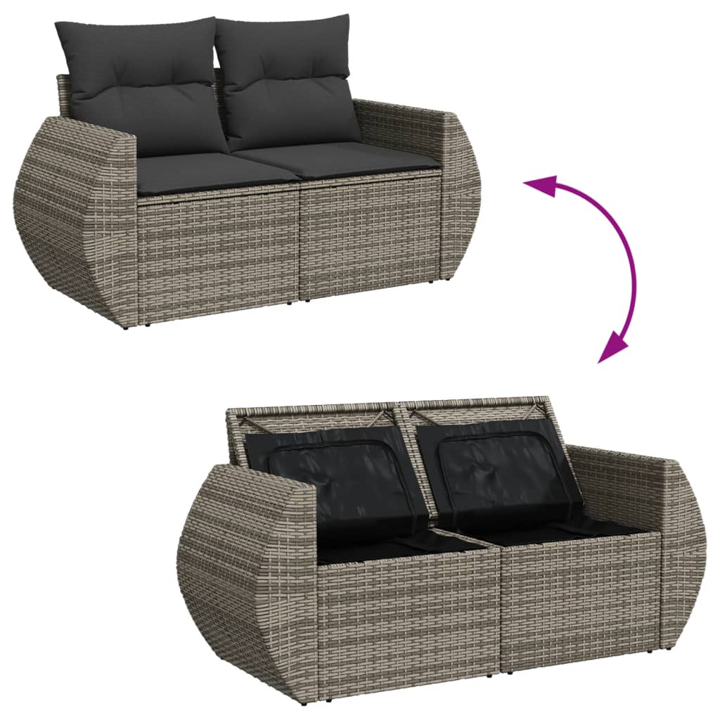 Garden Sofa 2-Seater with Cushions Grey Poly Rattan