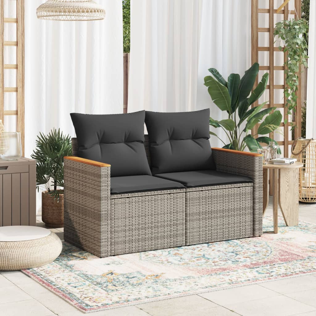Garden Sofa 2-Seater with Cushions Grey Poly Rattan