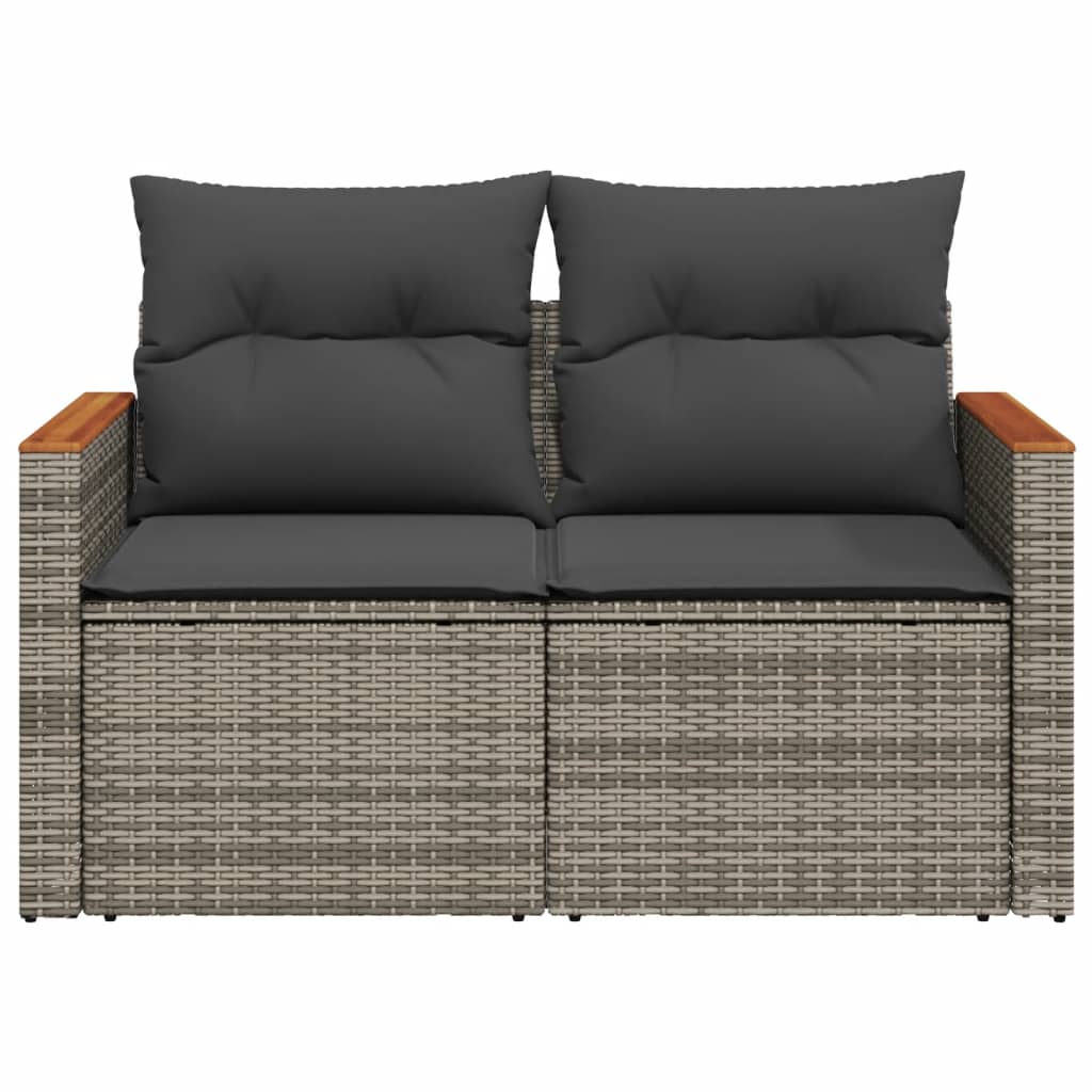 Garden Sofa 2-Seater with Cushions Grey Poly Rattan