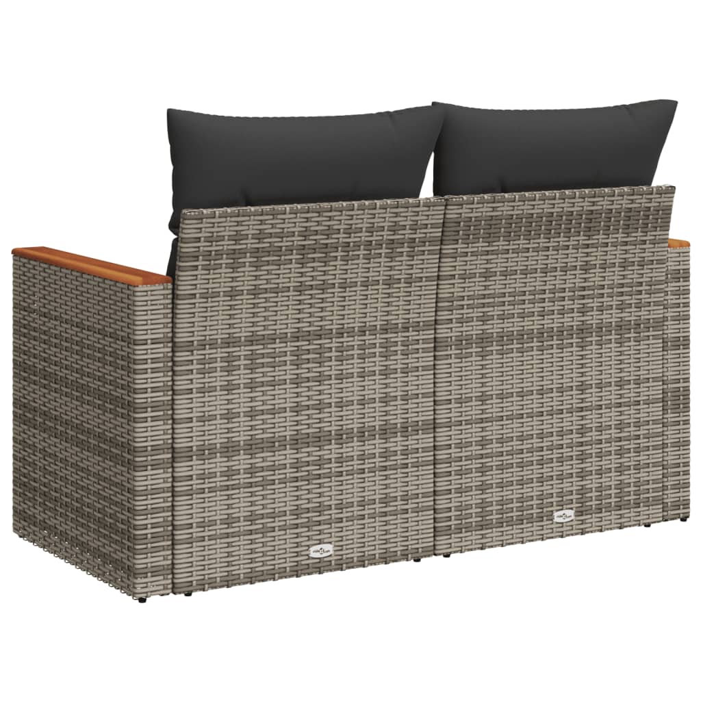 Garden Sofa 2-Seater with Cushions Grey Poly Rattan
