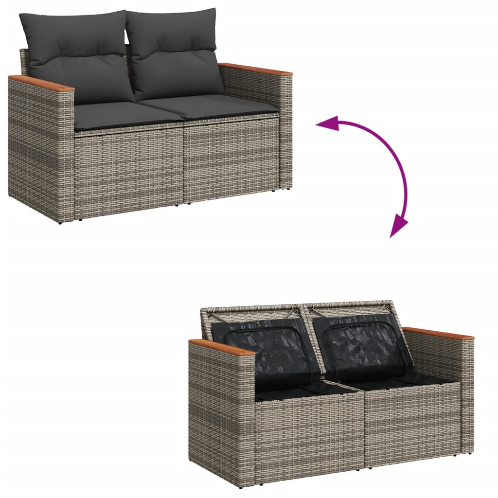 Garden Sofa 2-Seater with Cushions Grey Poly Rattan