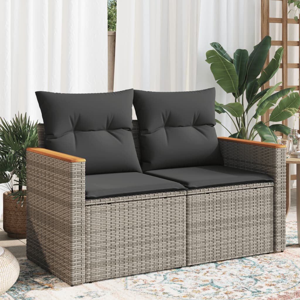 Garden Sofa 2-Seater with Cushions Grey Poly Rattan
