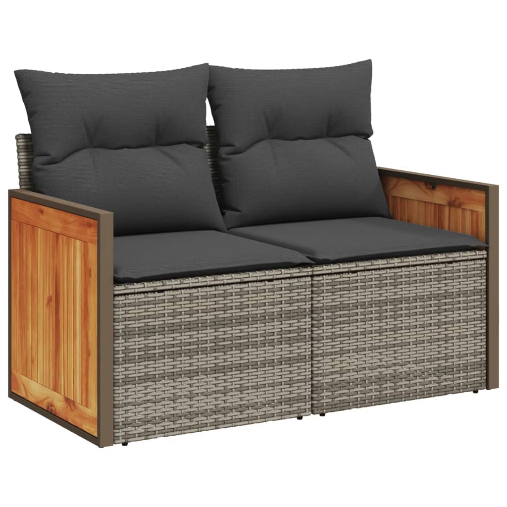 Garden Sofa 2-Seater with Cushions Grey Poly Rattan