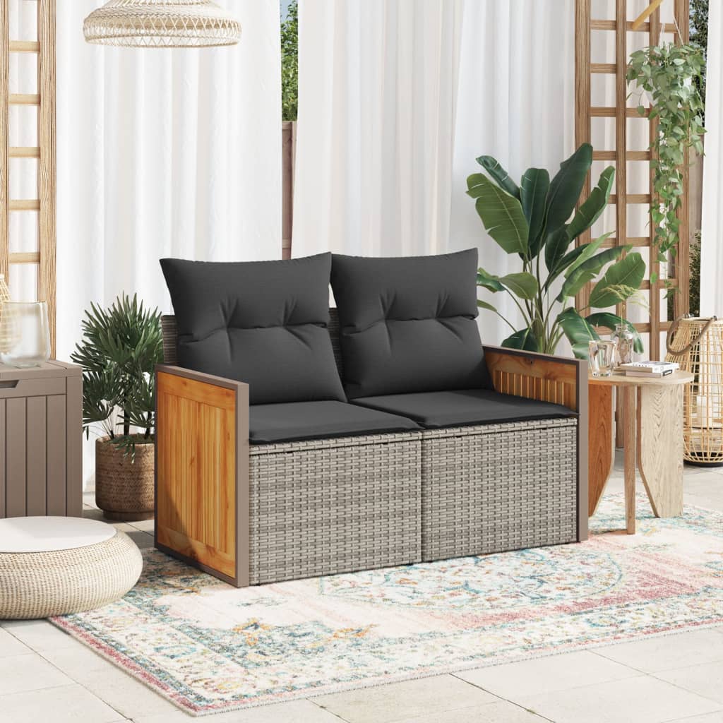 Garden Sofa 2-Seater with Cushions Grey Poly Rattan