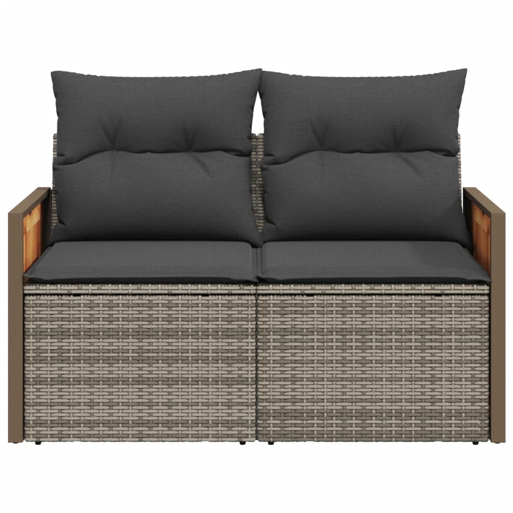 Garden Sofa 2-Seater with Cushions Grey Poly Rattan