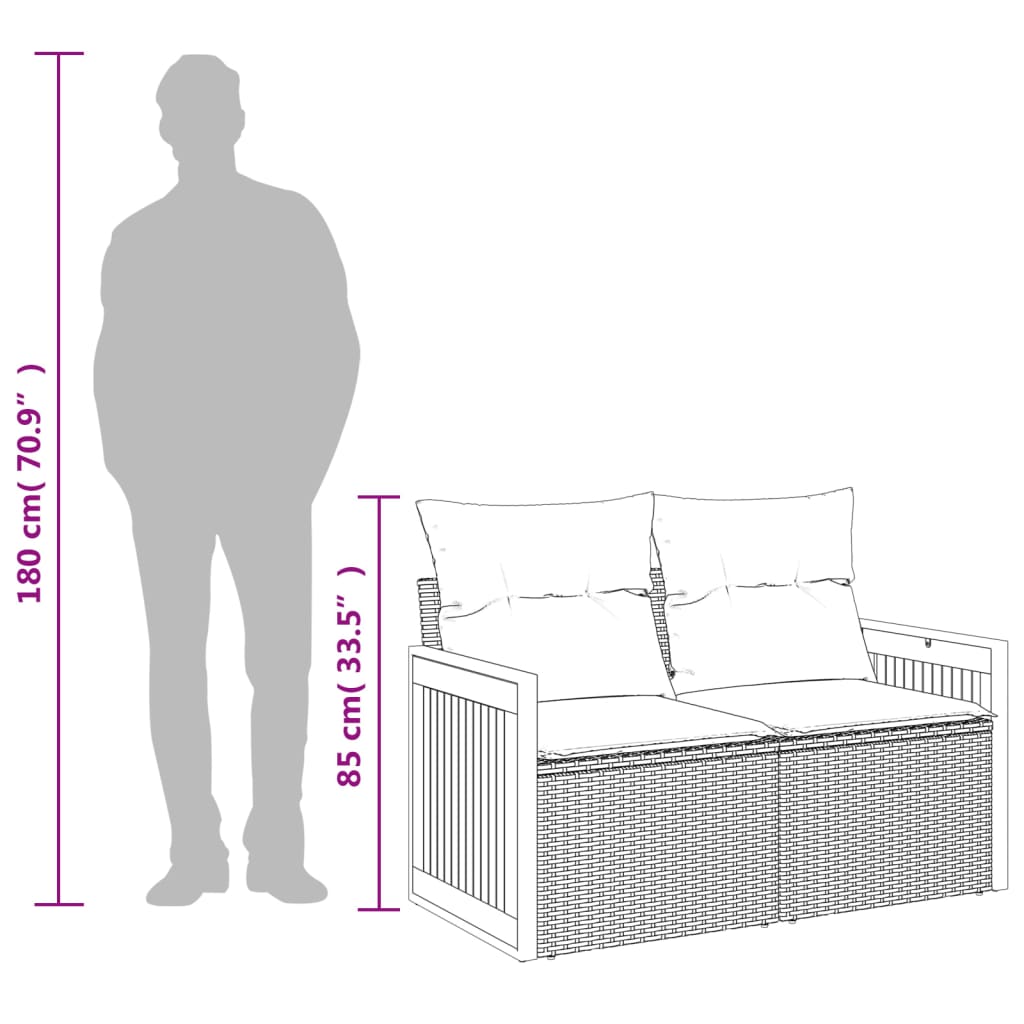 Garden Sofa 2-Seater with Cushions Grey Poly Rattan