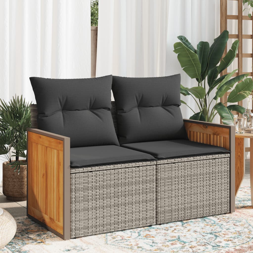 Garden Sofa 2-Seater with Cushions Grey Poly Rattan