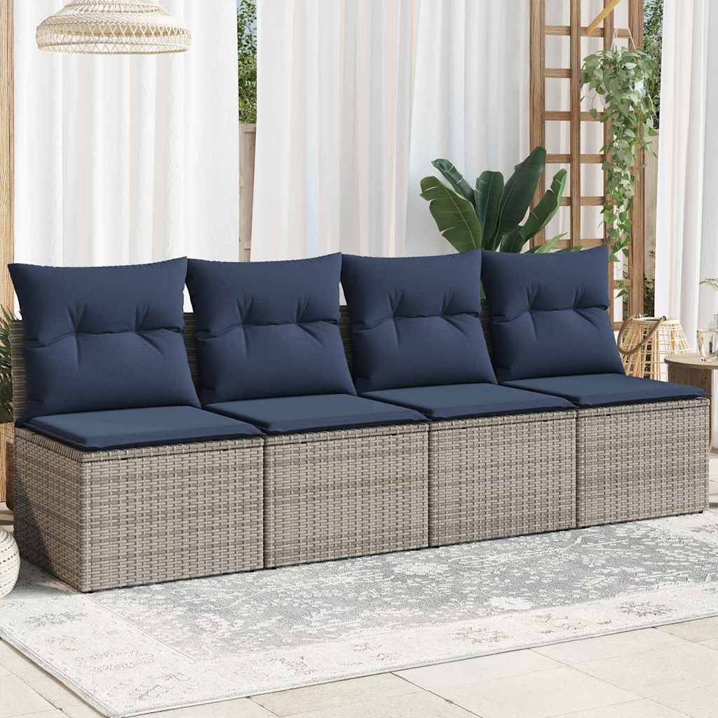 Gartensofa mit Kissen 4-Sitzer Grau Poly Rattan
