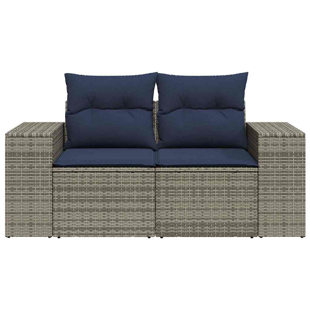 Gartensofa 2-Sitzer mit Kissen Grau Poly Rattan