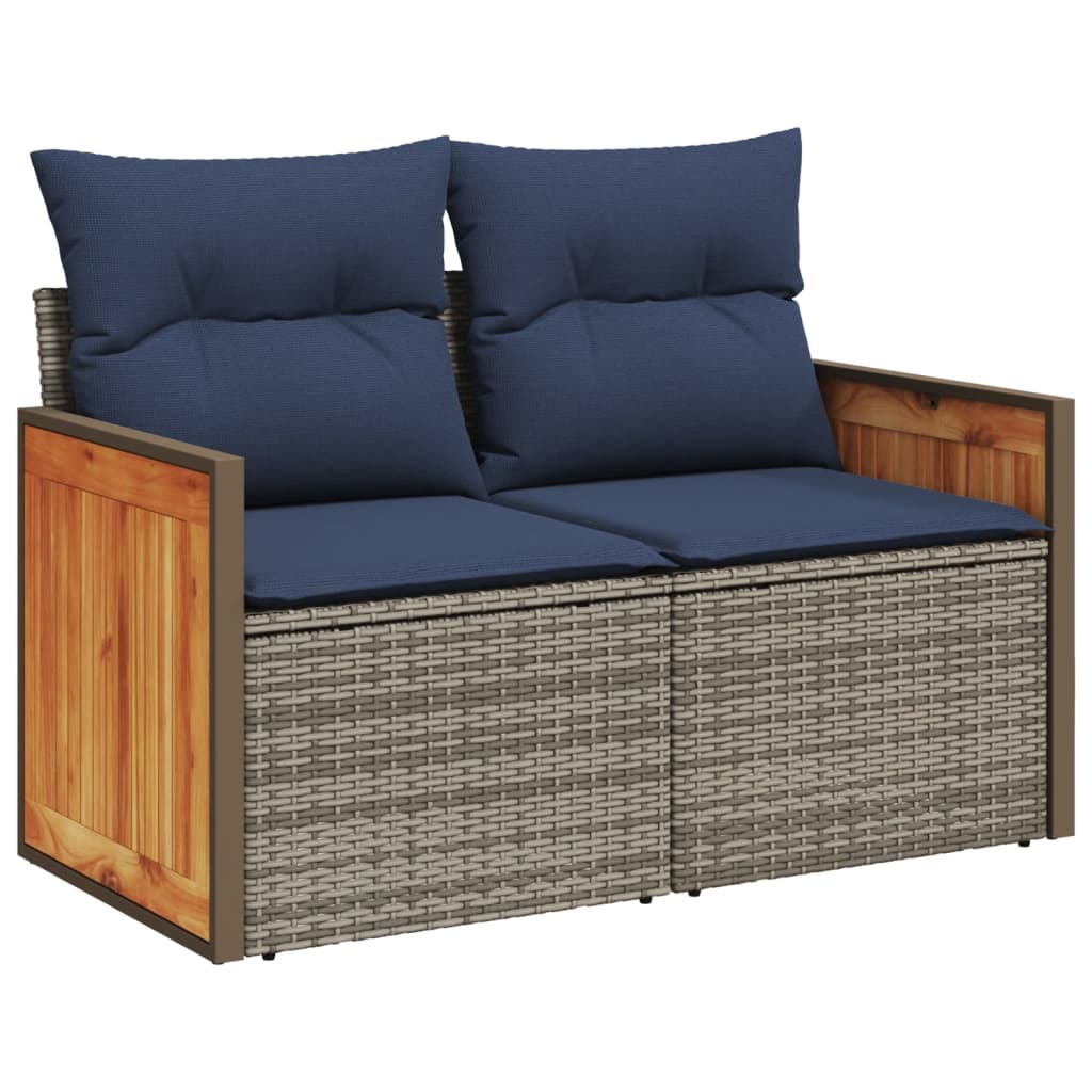 Gartensofa mit Kissen 2-Sitzer Grau Poly Rattan