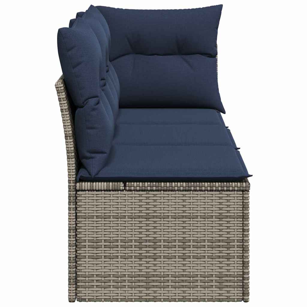 Gartensofa mit Kissen 3-Sitzer Grau Poly Rattan