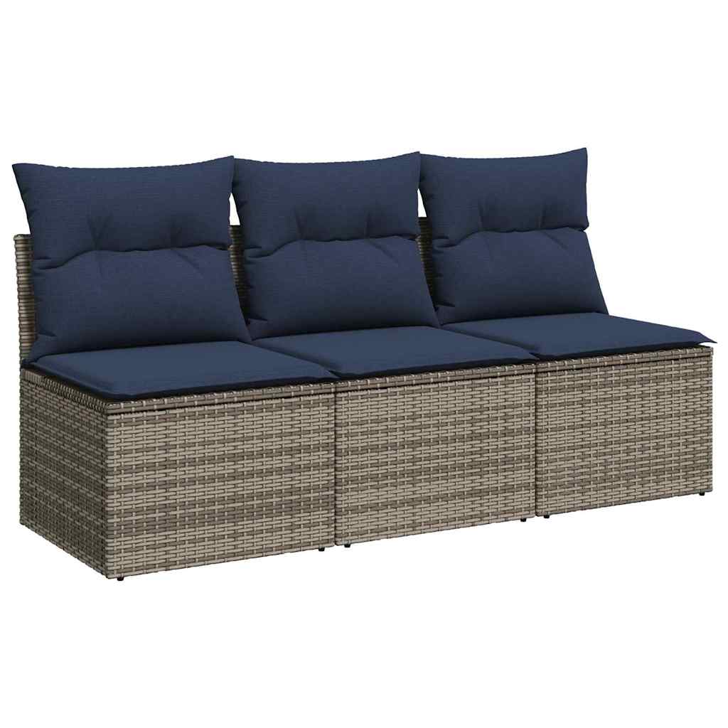 Gartensofa mit Kissen 3-Sitzer Grau Poly Rattan