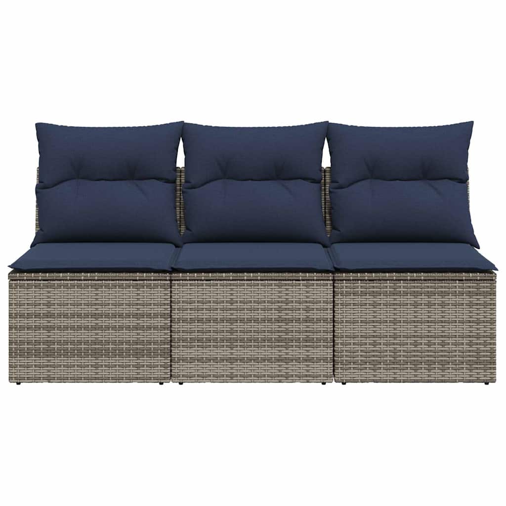 Gartensofa mit Kissen 3-Sitzer Grau Poly Rattan