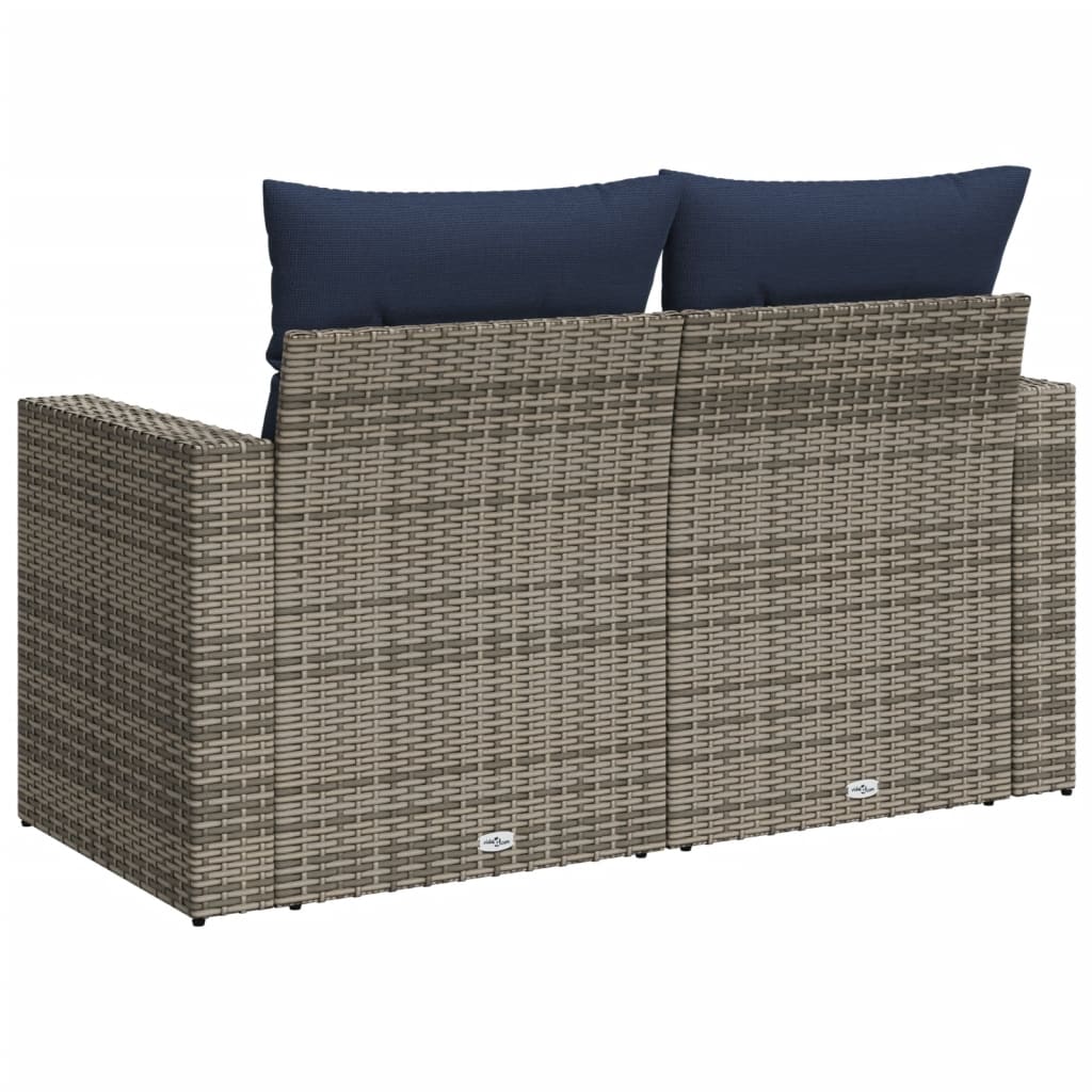 Gartensofa 2-Sitzer mit Kissen Grau Poly Rattan