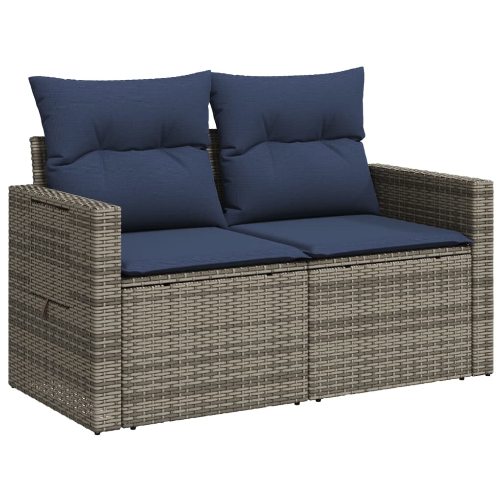 Gartensofa 2-Sitzer mit Kissen Grau Poly Rattan
