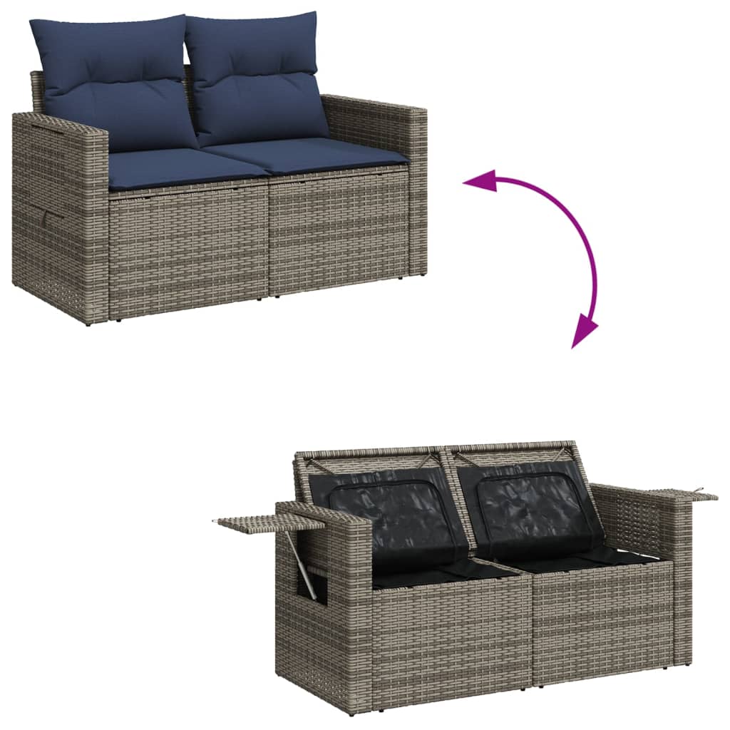 Gartensofa 2-Sitzer mit Kissen Grau Poly Rattan