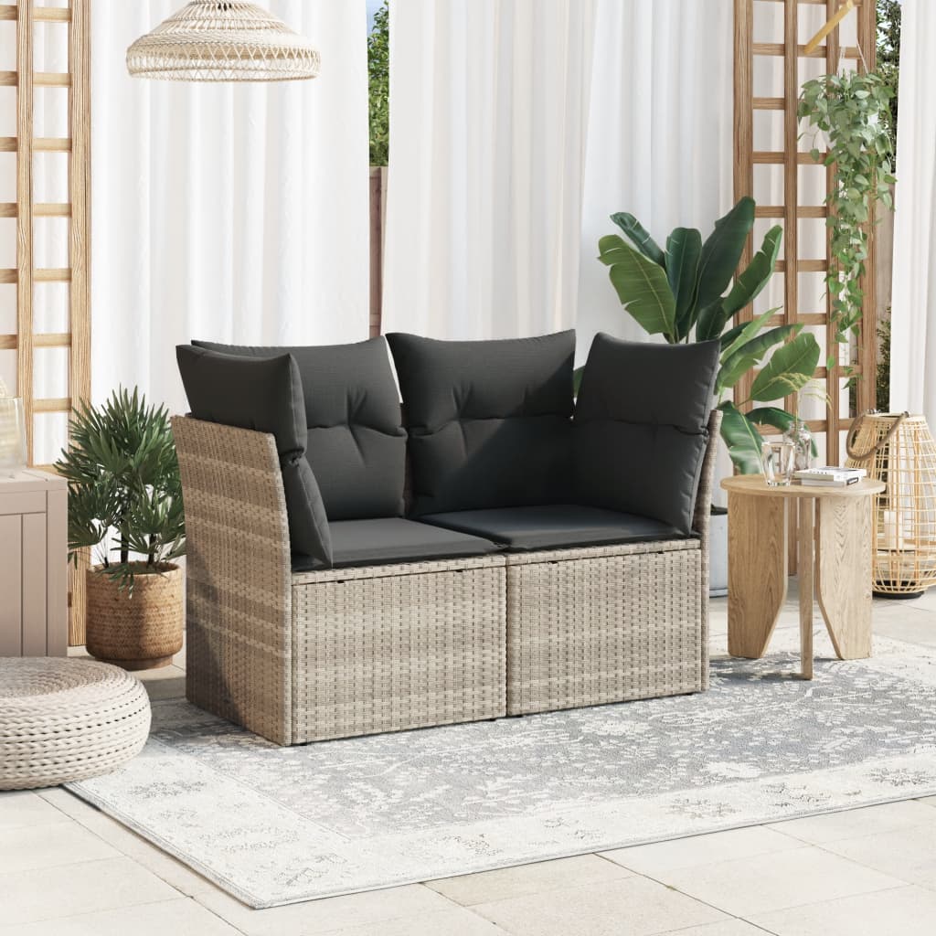 Garden Sofa with Cushions 2-Seater Light Grey Poly Rattan