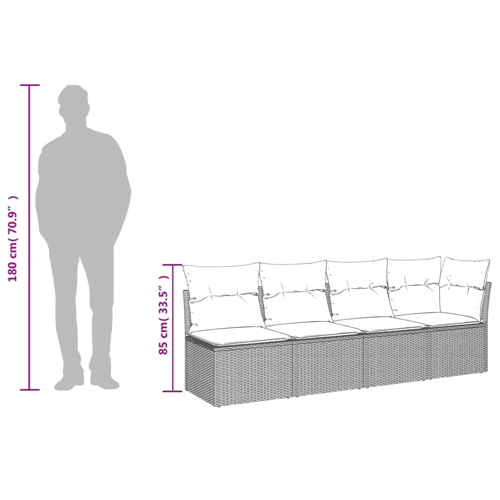 Garden Sofa with Cushions 4-Seater Light Grey Poly Rattan