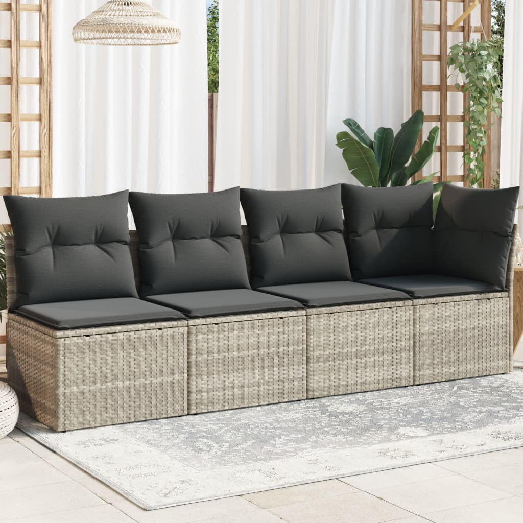 Garden Sofa with Cushions 4-Seater Light Grey Poly Rattan