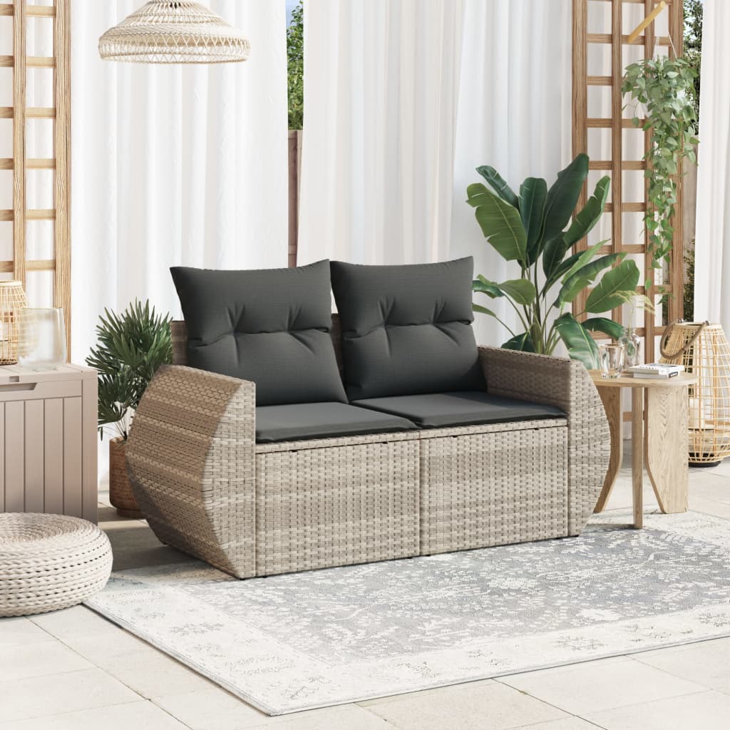 Garden Sofa with Cushions 2-Seater Light Grey Poly Rattan
