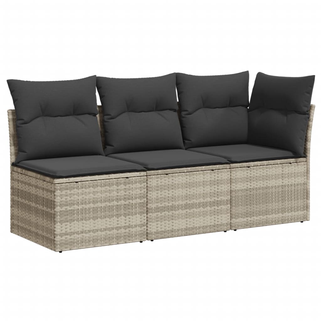 Garden Sofa with Cushions 3-Seater Light Grey Poly Rattan