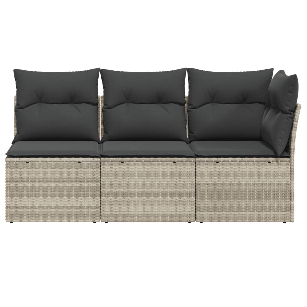 Garden Sofa with Cushions 3-Seater Light Grey Poly Rattan