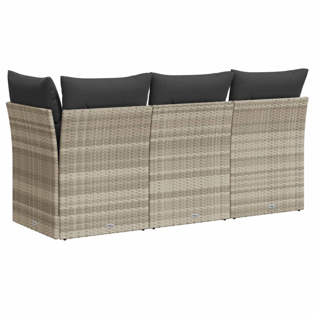 Garden Sofa with Cushions 3-Seater Light Grey Poly Rattan