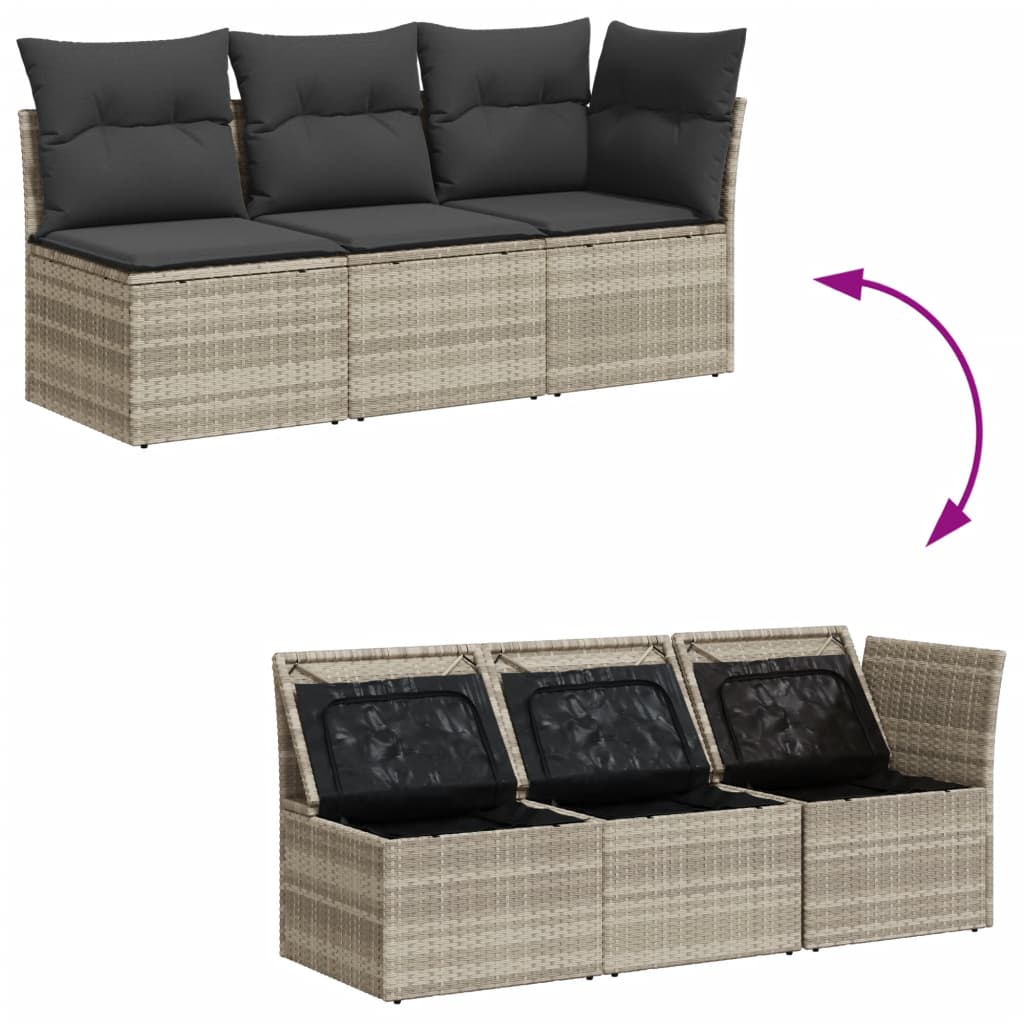 Garden Sofa with Cushions 3-Seater Light Grey Poly Rattan